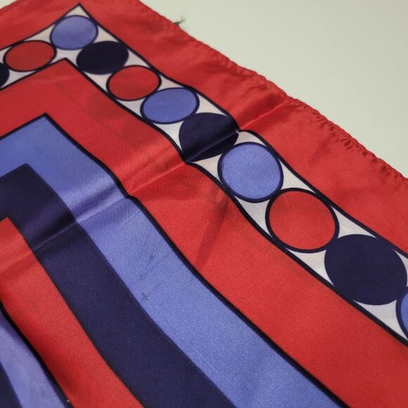 Square Scarf Blue Red Japan Acetate Womens Soft Vintage Geometric USA 24 Inch - Picture 5 of 7